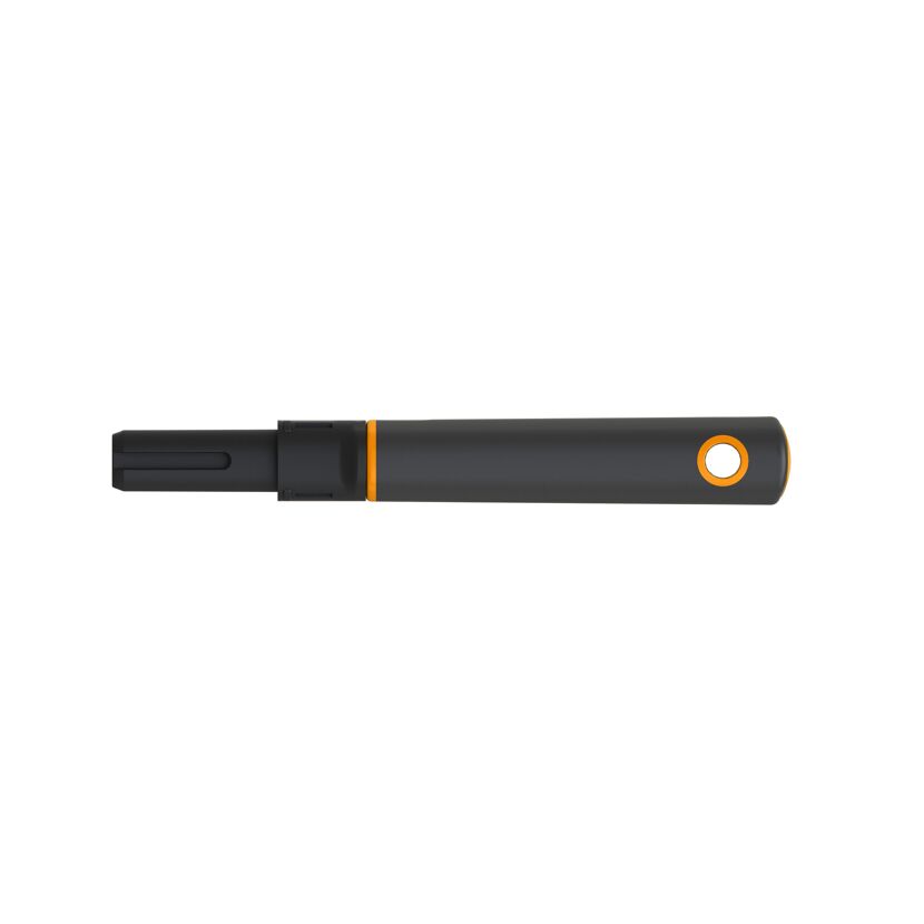Schwarzer QuikFit-Handgriff mit orangem Ring.