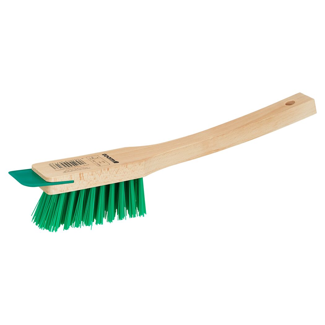 Rasenmäherbürste mit Schaber und Holzgriff