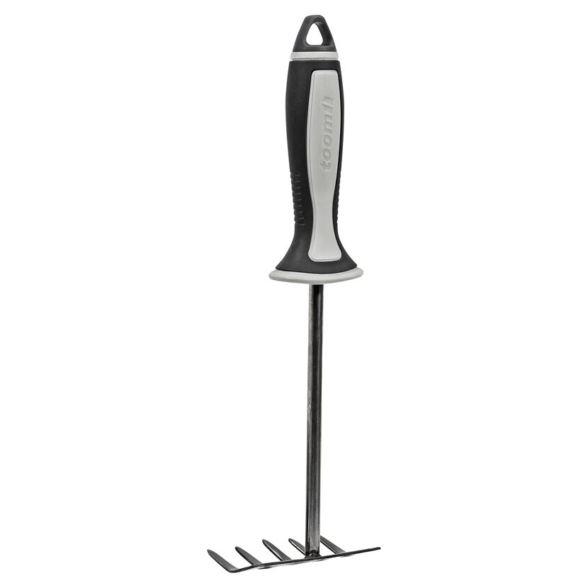 Handrechen mit schwarzem Griff und silbernen Zinken