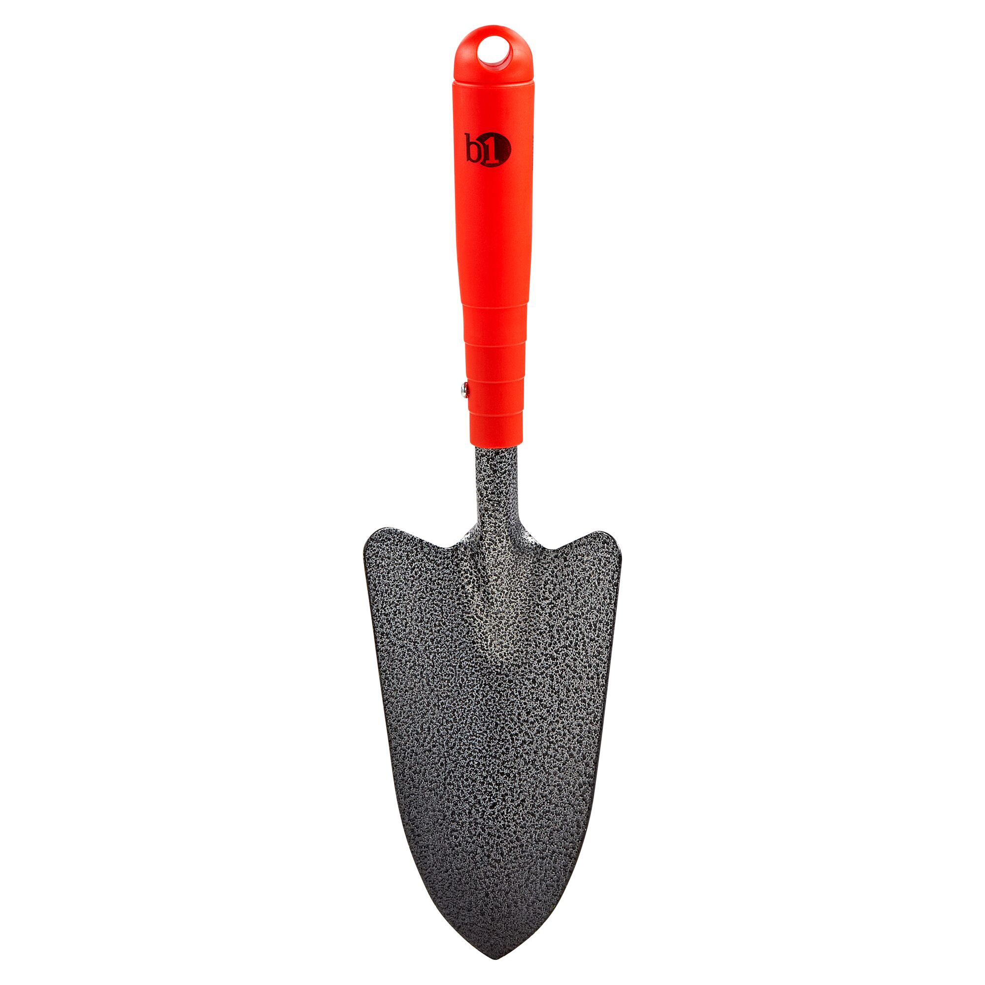 Schwarze Blumenkelle mit rotem Griff