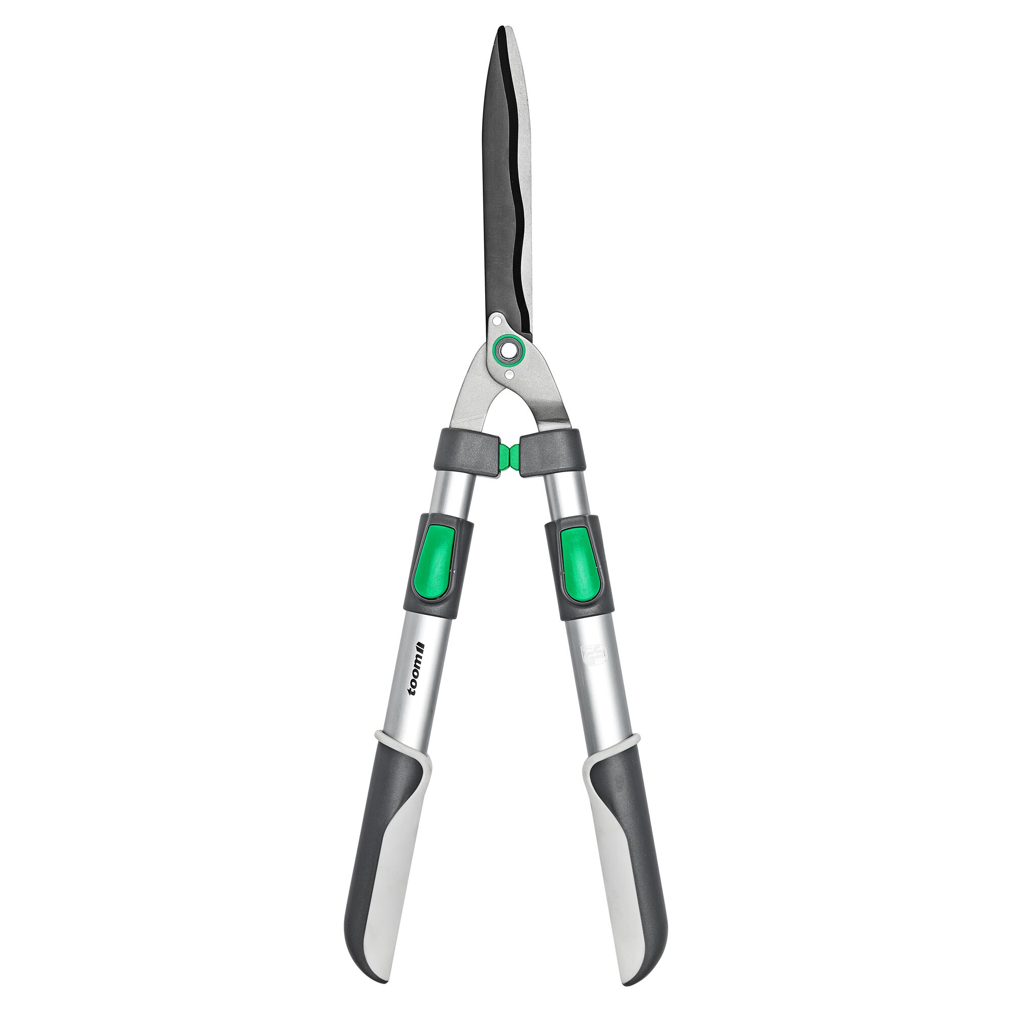 Heckenschere mit grünen und grauen Griffen