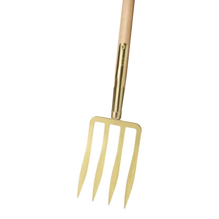 Grabegabel mit Holzgriff und vier goldenen Zinken