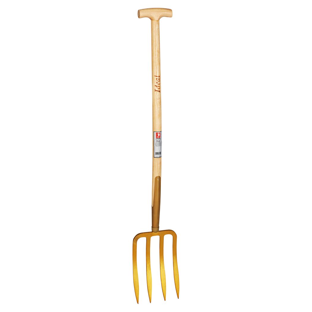 Grabegabel mit Holzgriff und goldenen Zinken