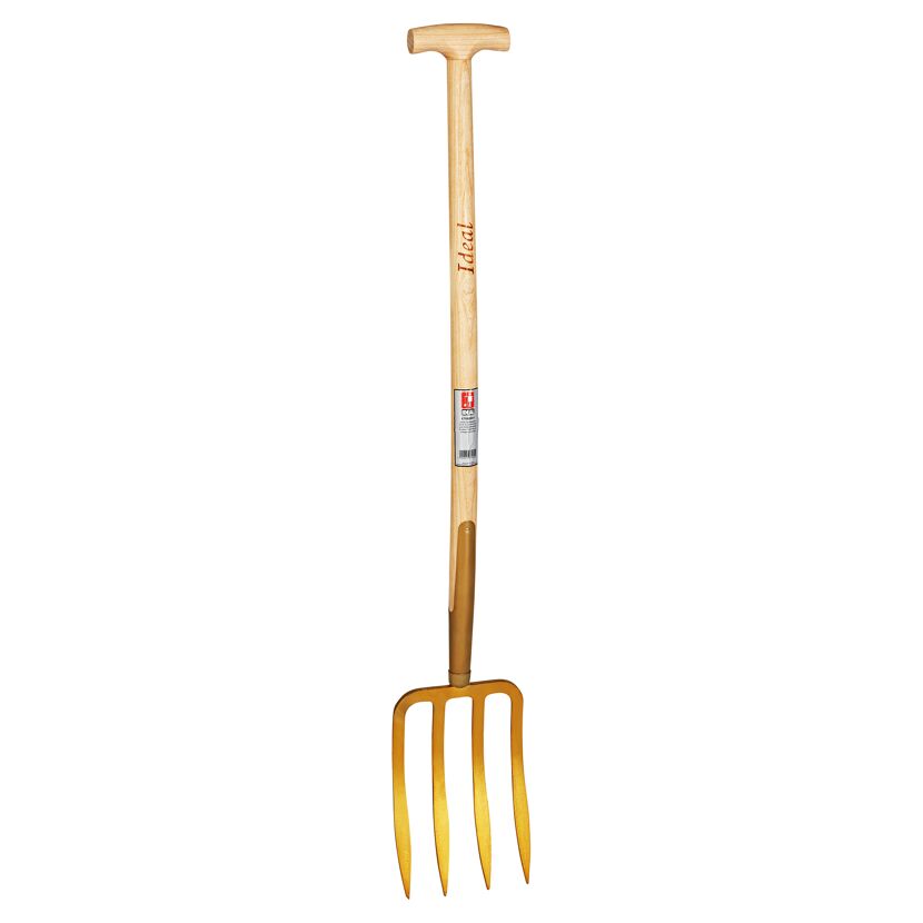 Grabegabel mit Holzgriff und goldenen Zinken