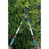 Person schneidet Hecke mit Gartenschere
