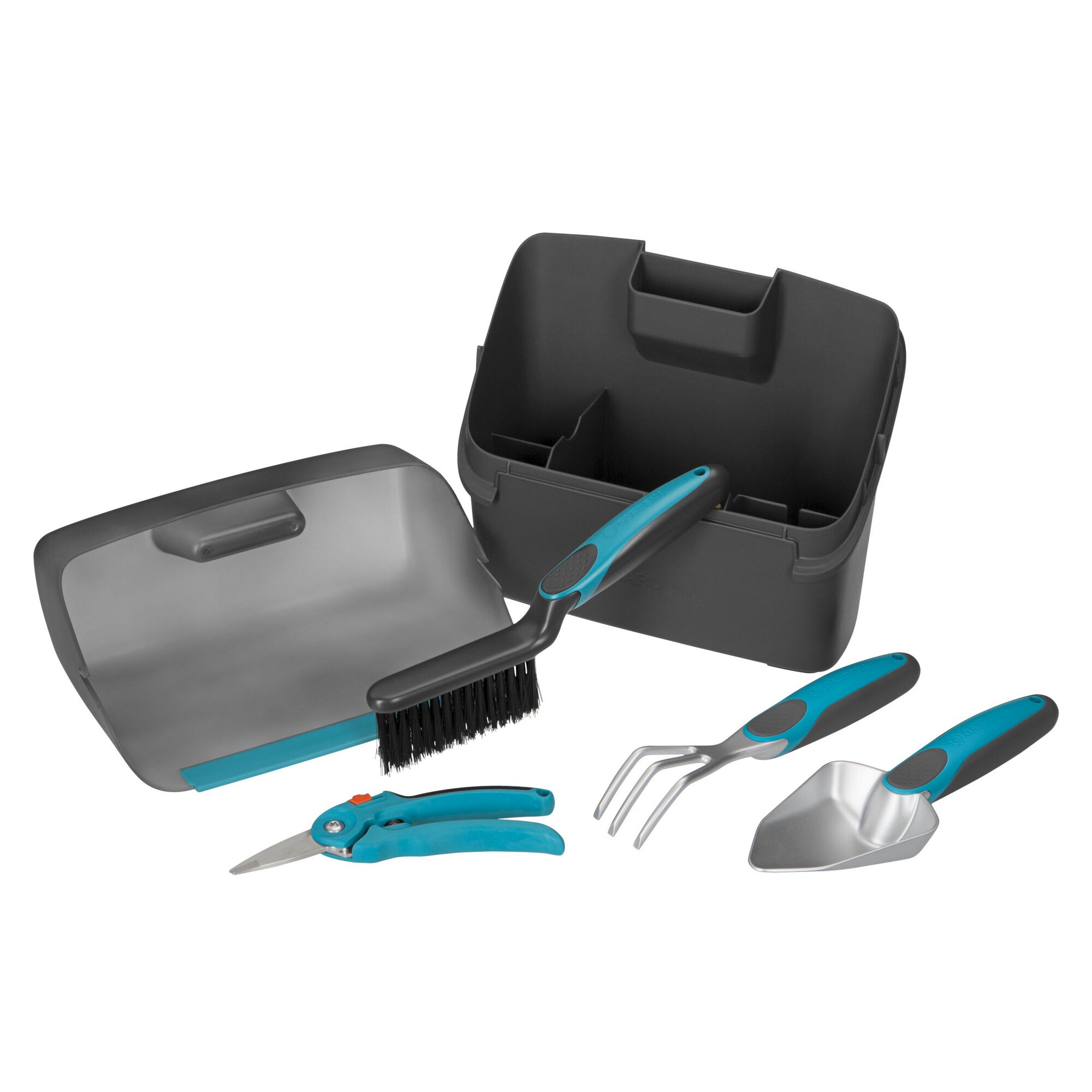 Gärtner-Set mit Tasche, Bürste, Schere, Harke und Schaufel