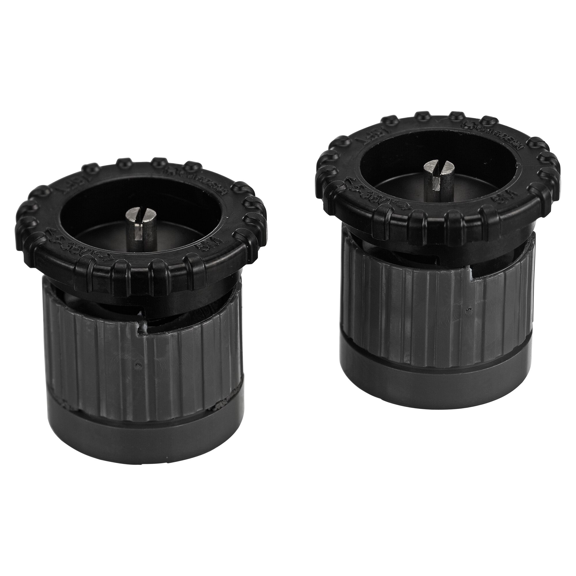 Zwei schwarze Sprühdüsen für ein Sprinklersystem