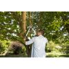 Person schneidet mit Gartenschere Äste eines Baumes