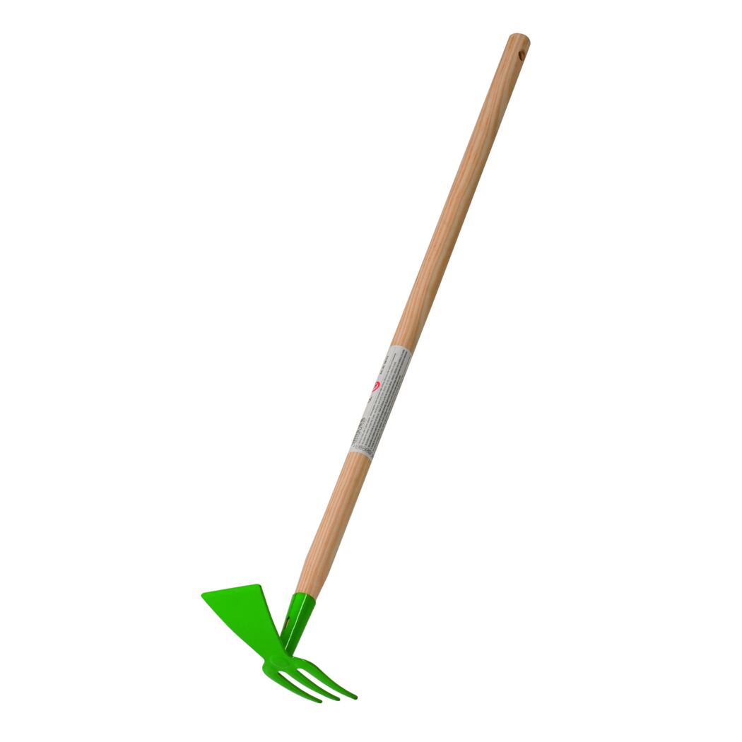 Grüne Gartenhacke mit Holzgriff