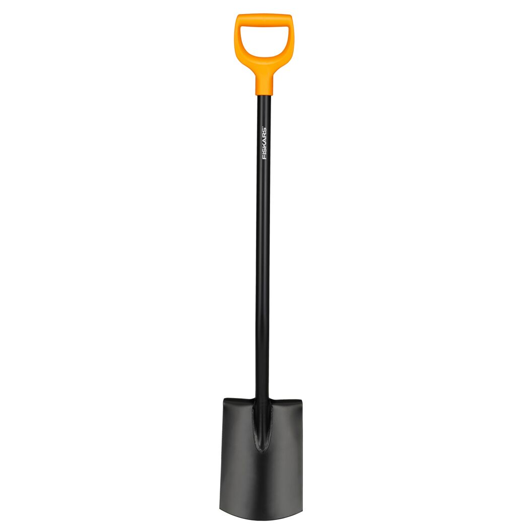 Fiskars Spaten Solid, schwarz mit orangem Griff