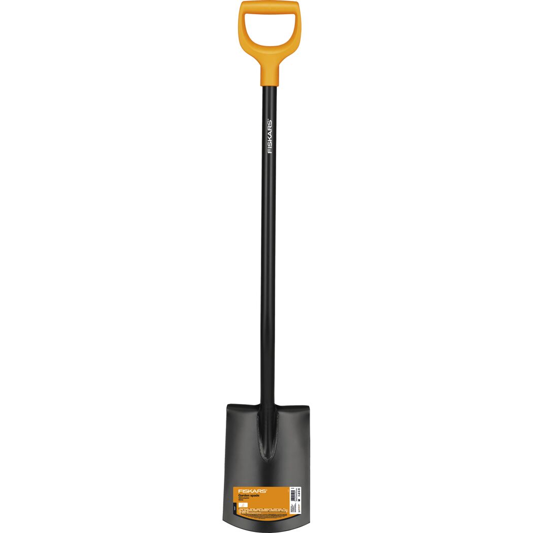 Schwarzer Spaten Solid mit orangem D-Griff von Fiskars