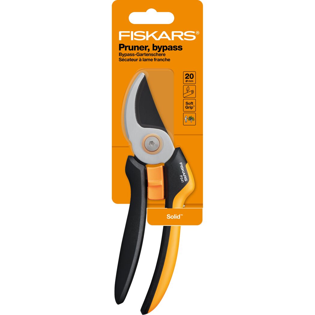 Fiskars Gartenschere P341 mit Softgrip und Verpackung