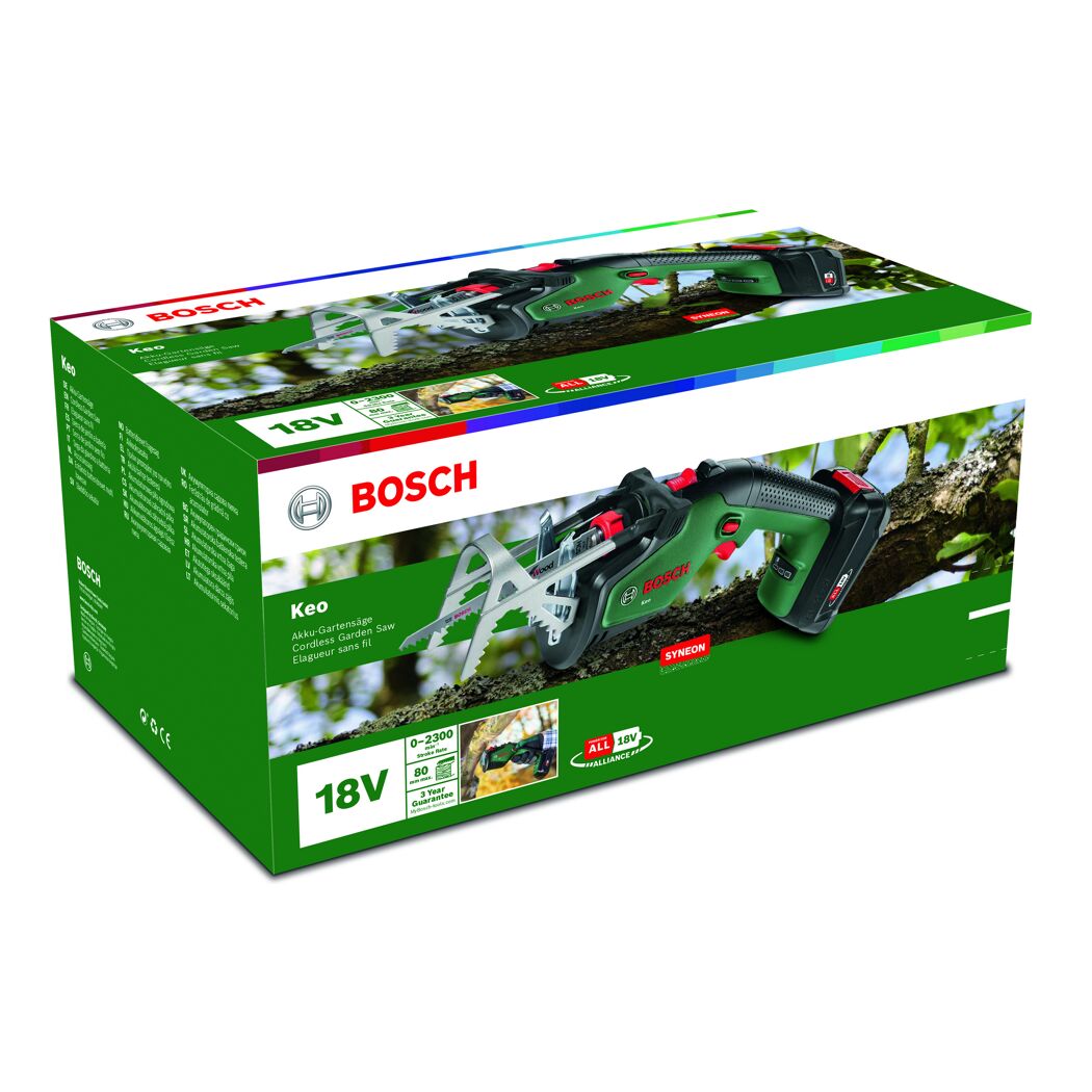 Bosch Akku-Gartensäge Keo 18V in Verpackung
