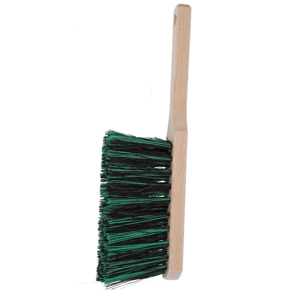 Handfeger mit Holzgriff und schwarzen und grünen Borsten