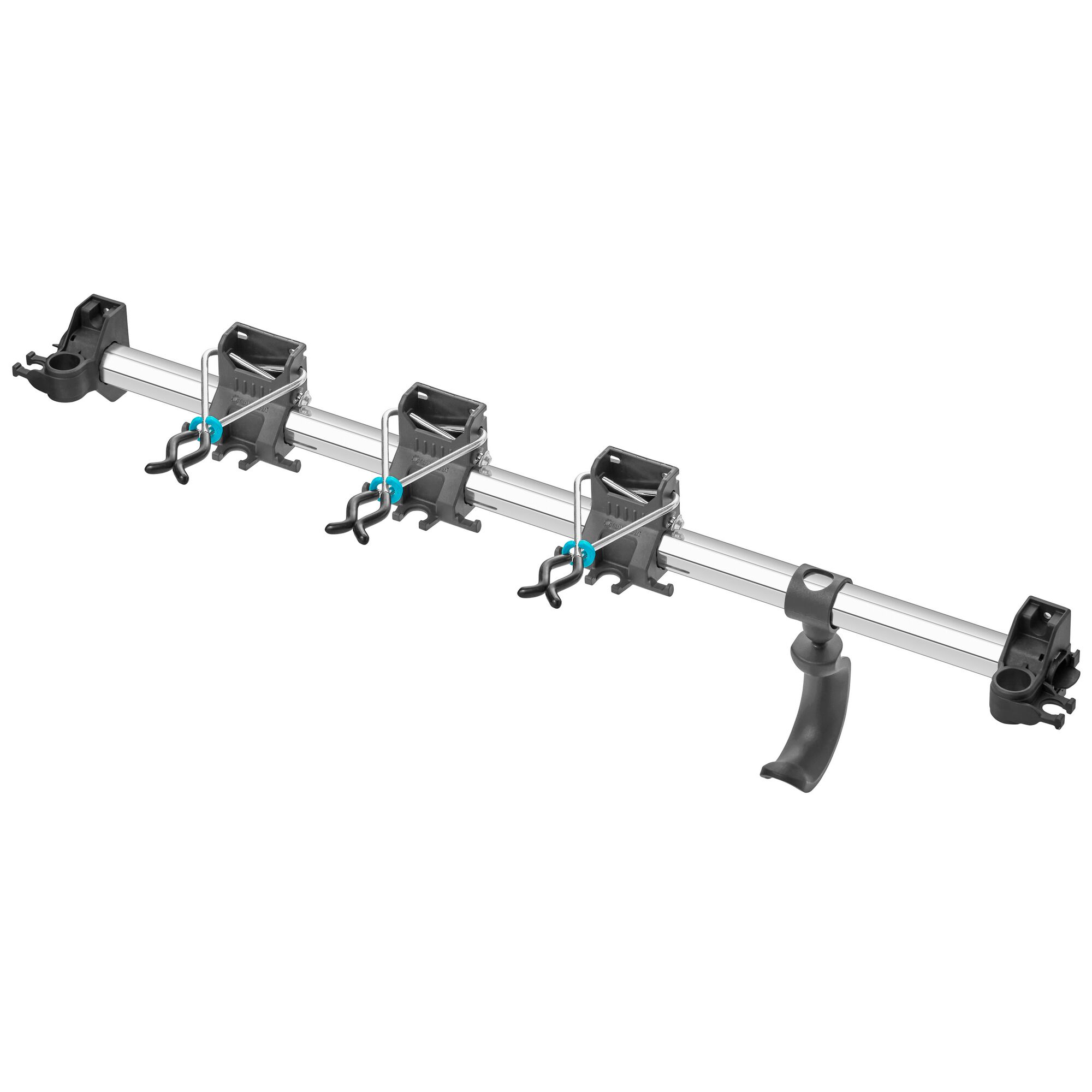 Gerätehalter Plus mit drei Halterungen und blau-schwarzen Griffen