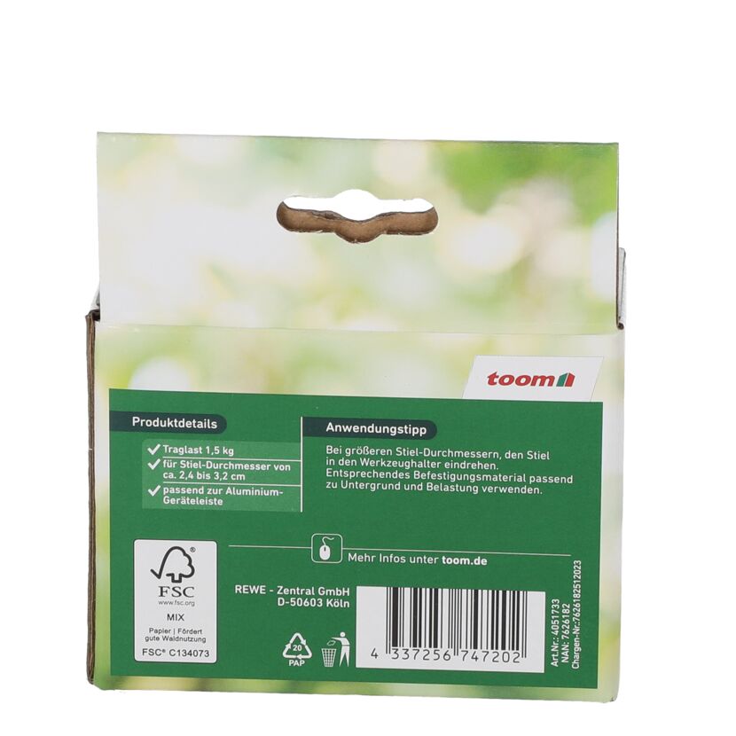 Rückseite der Verpackung eines Gerätehalters