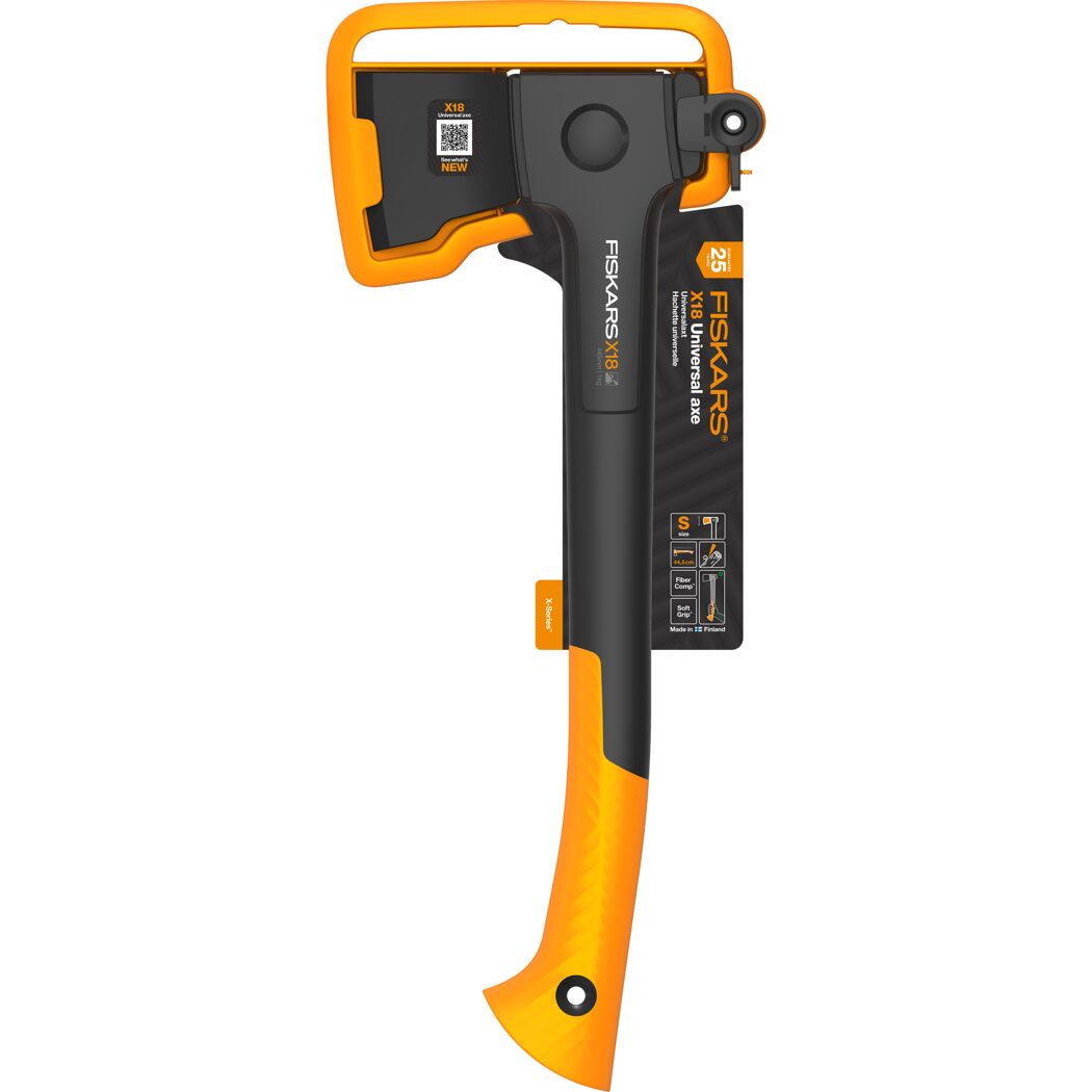 Fiskars Universalaxt mit schwarzem Kopf und orangefarbenem Griff