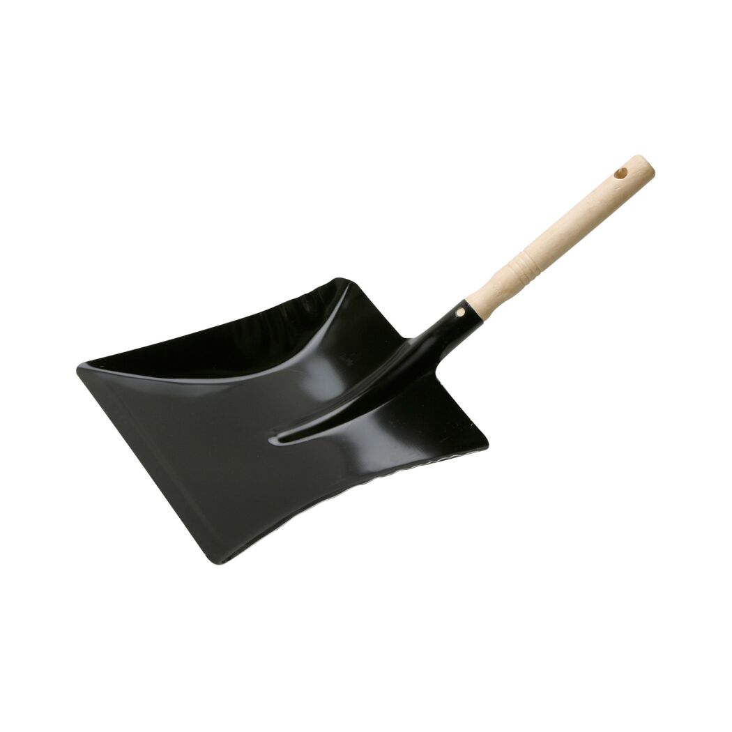 Schwarzes Kehrblech mit Holzgriff