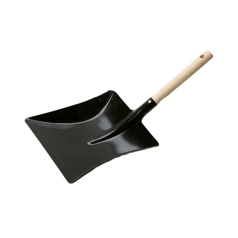 Schwarzes Kehrblech mit Holzgriff