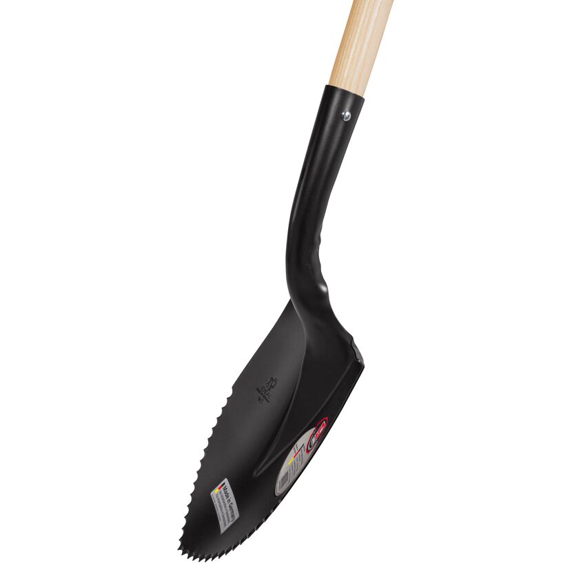 Schwarze Ideal Spatenschaufel mit Wellenschliff und Holzstiel