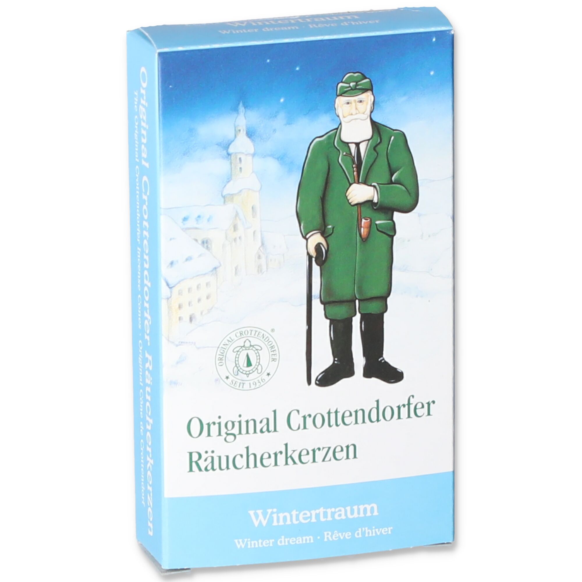 Eine Packung Original Crottendorfer Räucherkerzen Wintertraum.