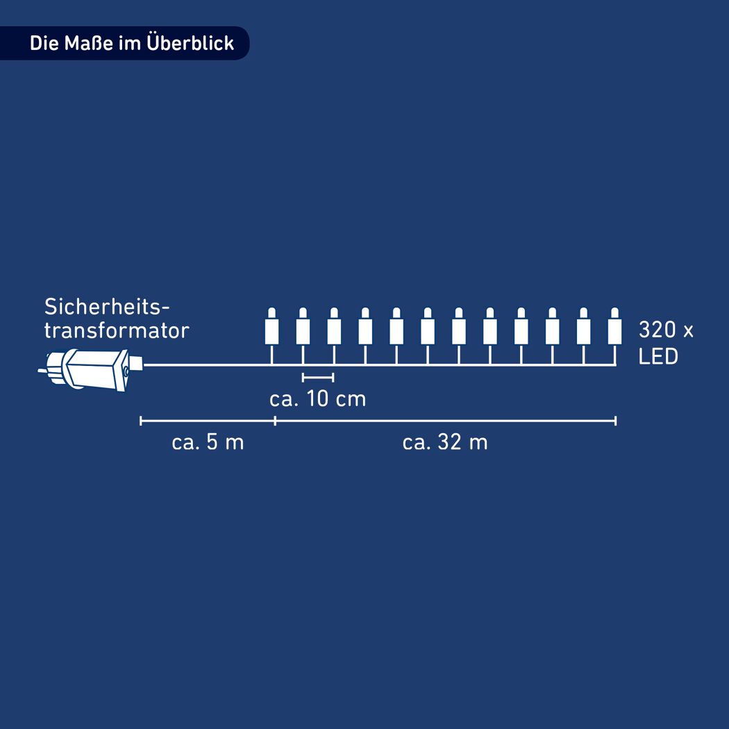 LED-Mini-Lichterkette 320 LEDs warmweiß 3200 cm
