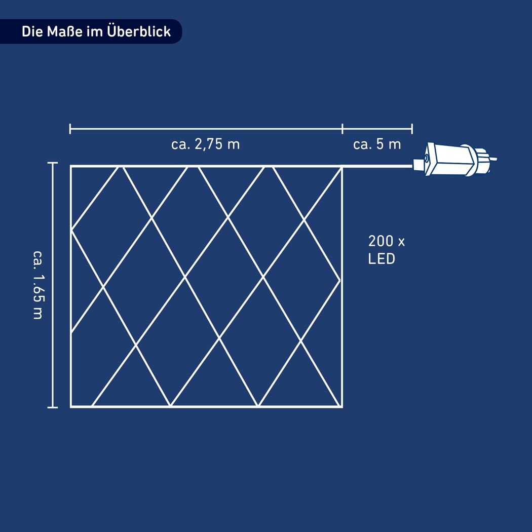 LED-Lichternetz 200 LEDs warmweiß 275 x 165 cm
