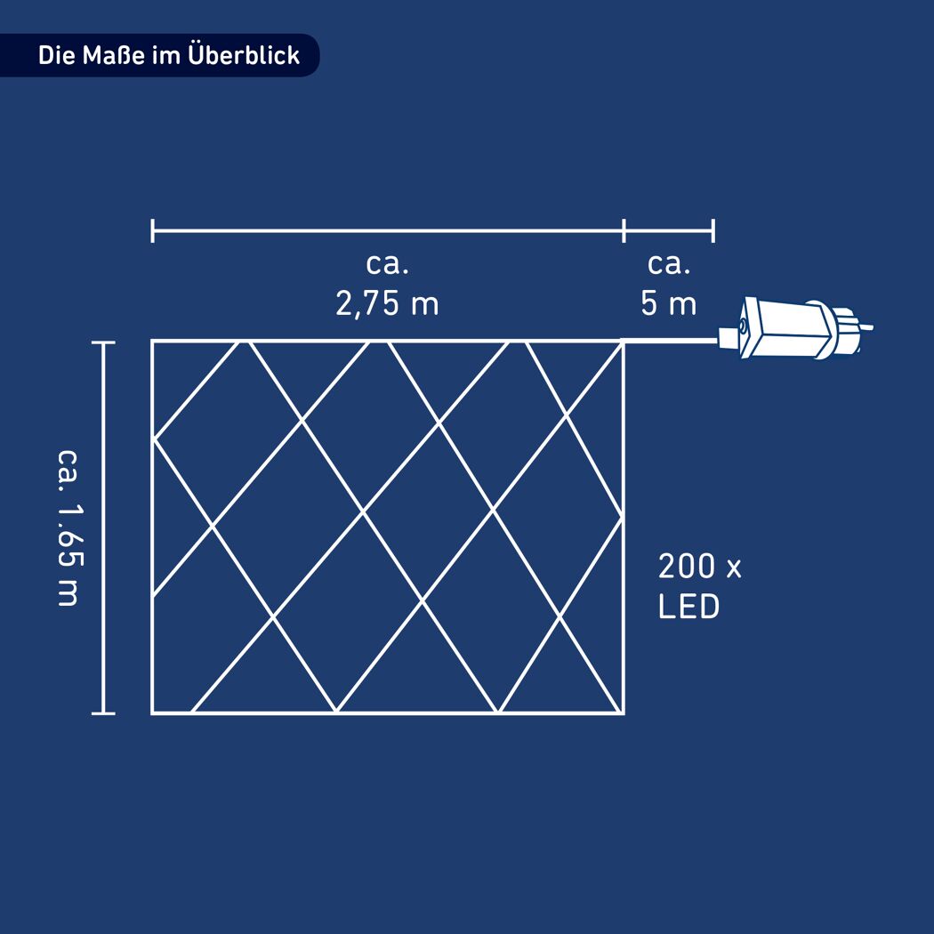 LED-Lichternetz 200 LEDs warmweiß 275 x 165 cm