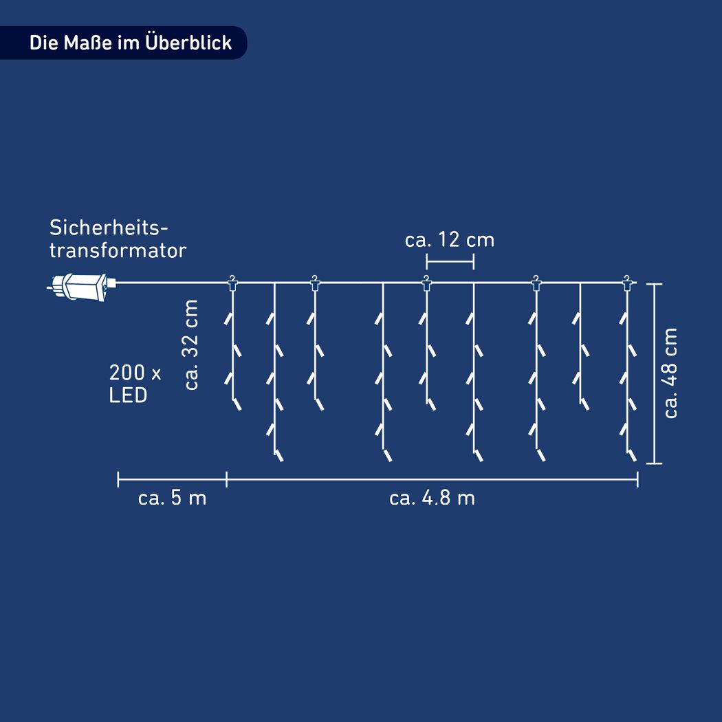 LED-Lichtervorhang 'Eisregen' 200 LEDs warmweiß 480 cm