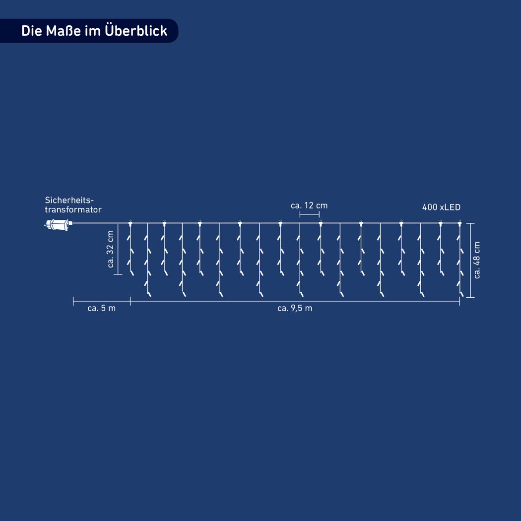 LED-Lichtervorhang 'Eisregen' 240 LEDs warmweiß 950 cm