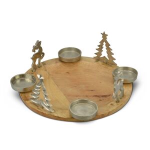Adventsteller 'Mangoholz' Ø 40 cm, mit Kerzenhaltern und Dekoration