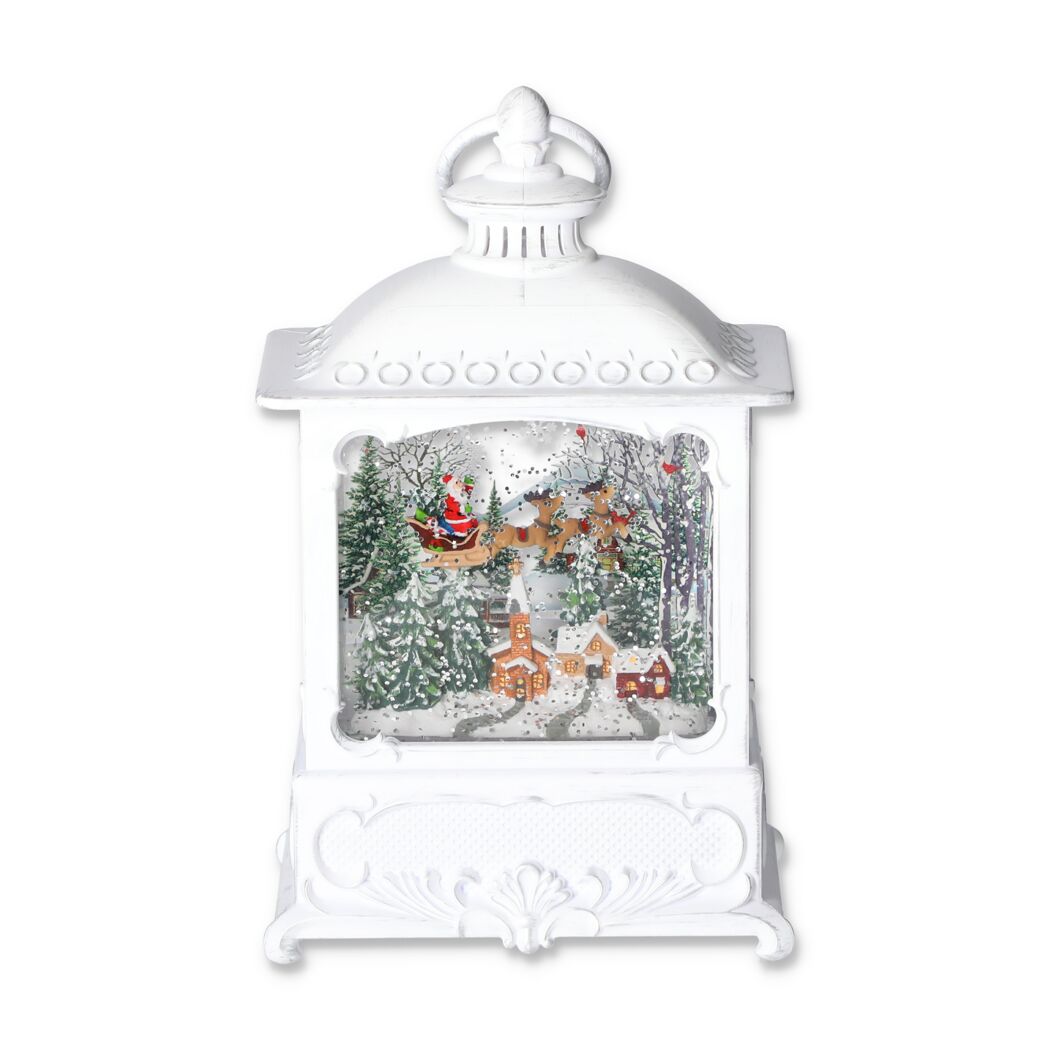 Weiße Weihnachtslaterne mit Weihnachtsmann im Schlitten