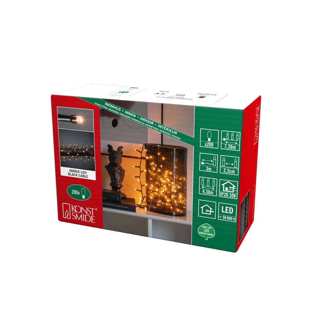 Verpackung der 200 bernsteinfarbenen LED-Lichterkette
