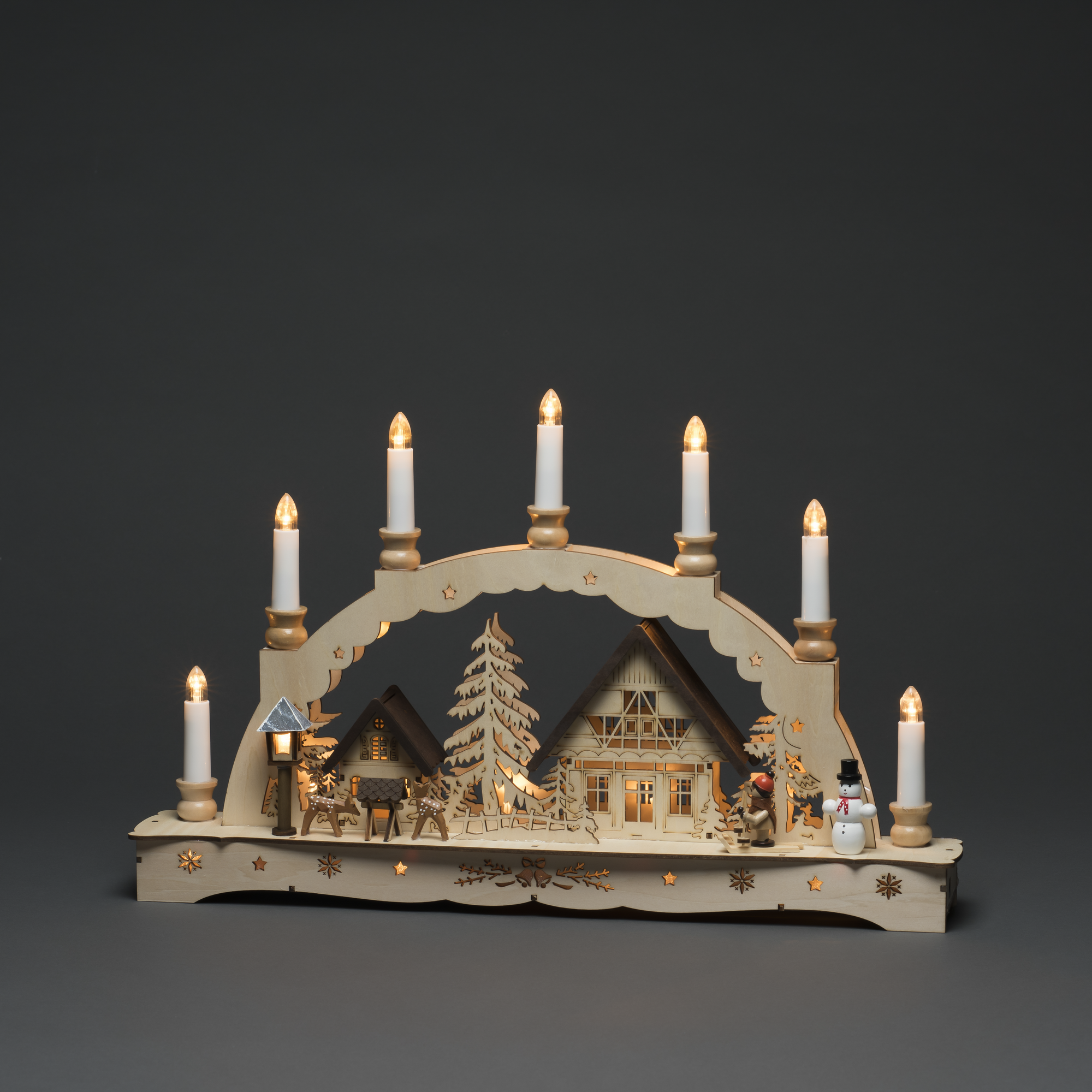 LED-Holzsilhouette 'Dorf' 17 LED warmweiß 8 x 30 x 48 cm