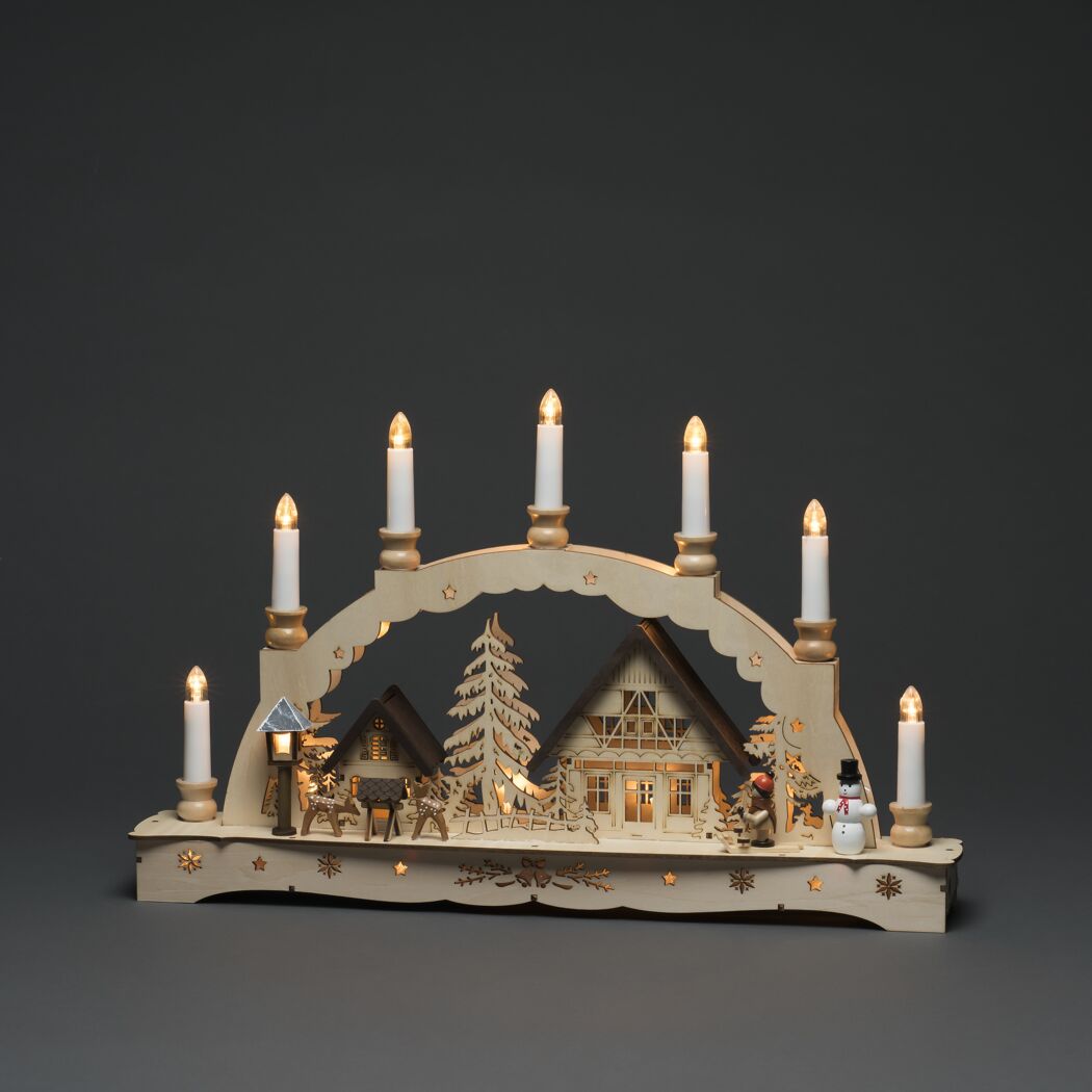 LED-Holzsilhouette 'Dorf' 17 LED warmweiß 8 x 30 x 48 cm