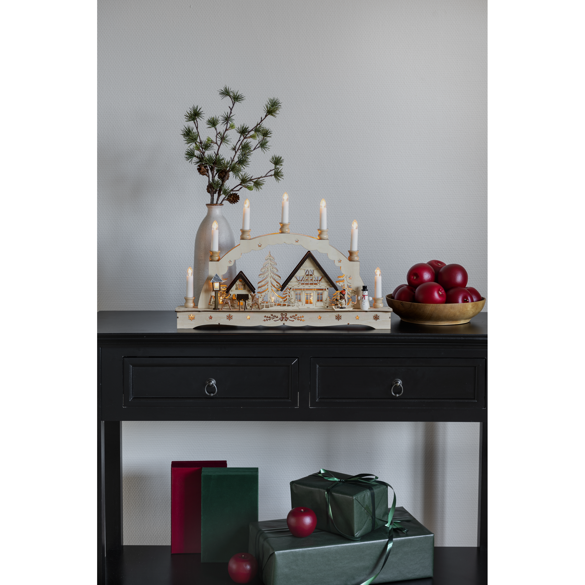 LED-Holzsilhouette 'Dorf' 17 LED warmweiß 8 x 30 x 48 cm