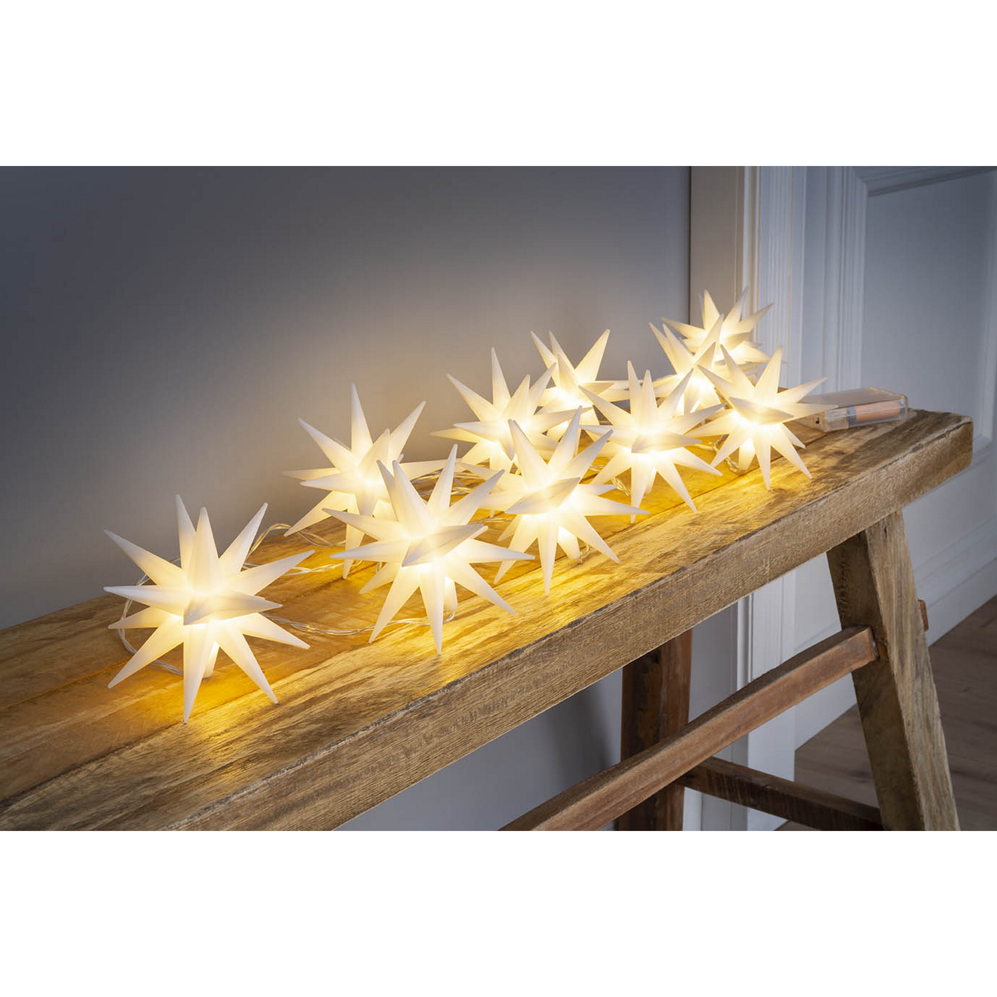 LED-Lichterkette Sterne weiß 10 LEDs warmweiß 270 cm