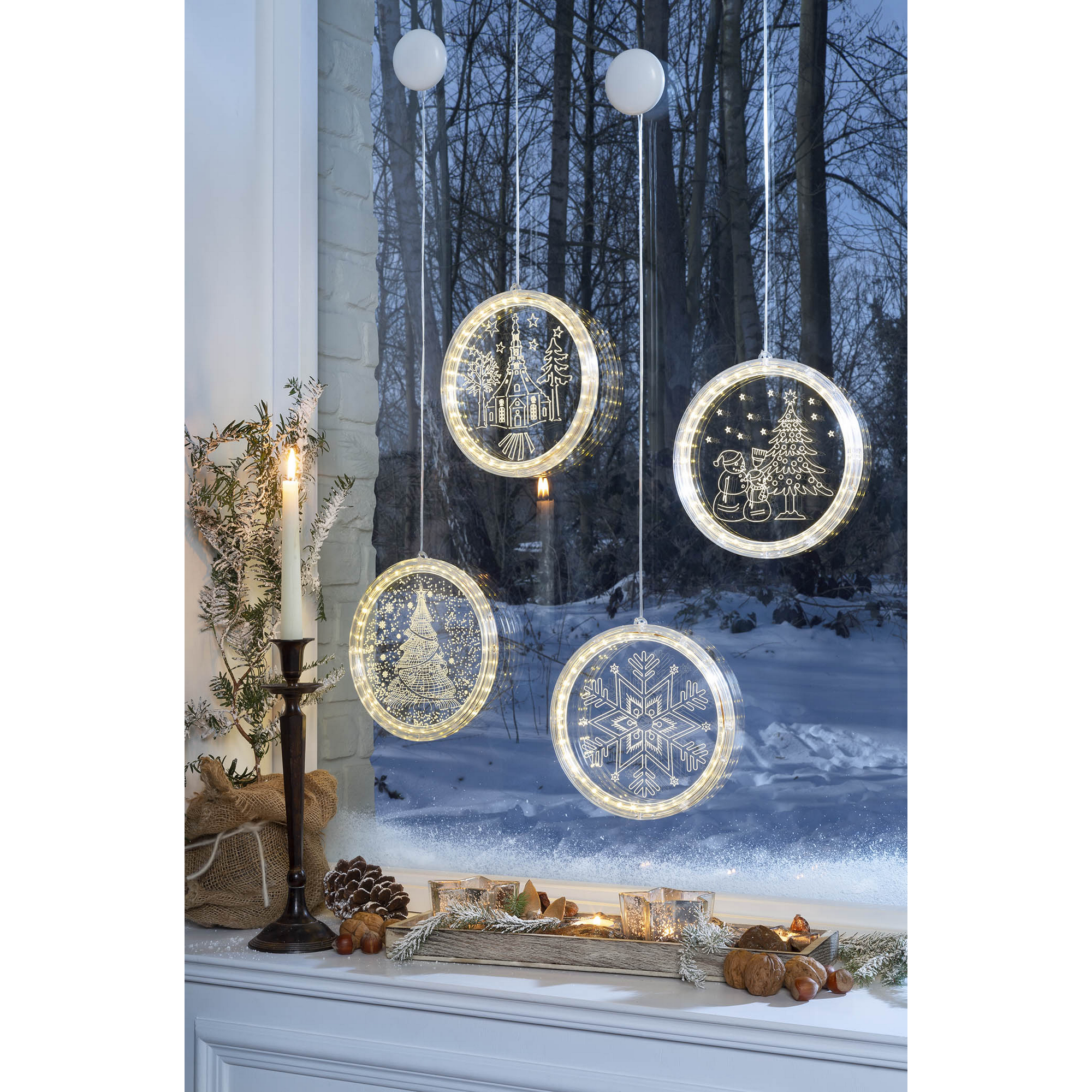 LED-Fensterbild Weihnachtsmann 36 LEDs warmweiß Ø 21 cm + product picture