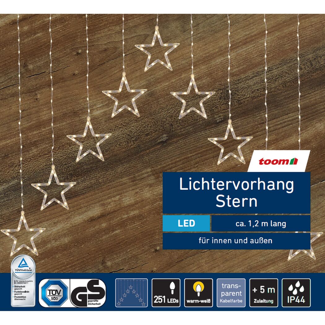 LED-Lichtervorhang 'Sterne' 251 LEDs warmweiß 120 cm