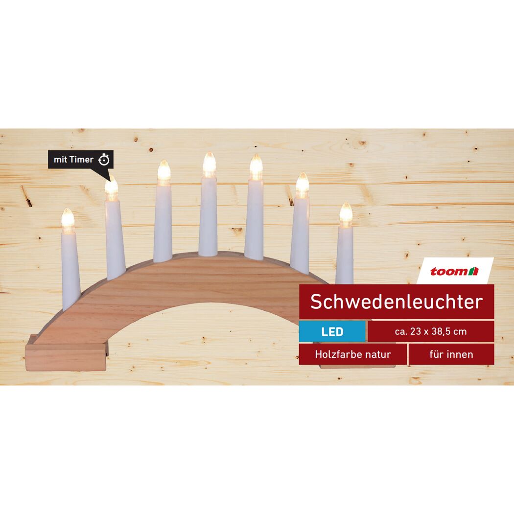 LED-Schwedenleuchter natur 7 LEDs warmweiß 38,5 x 23 cm