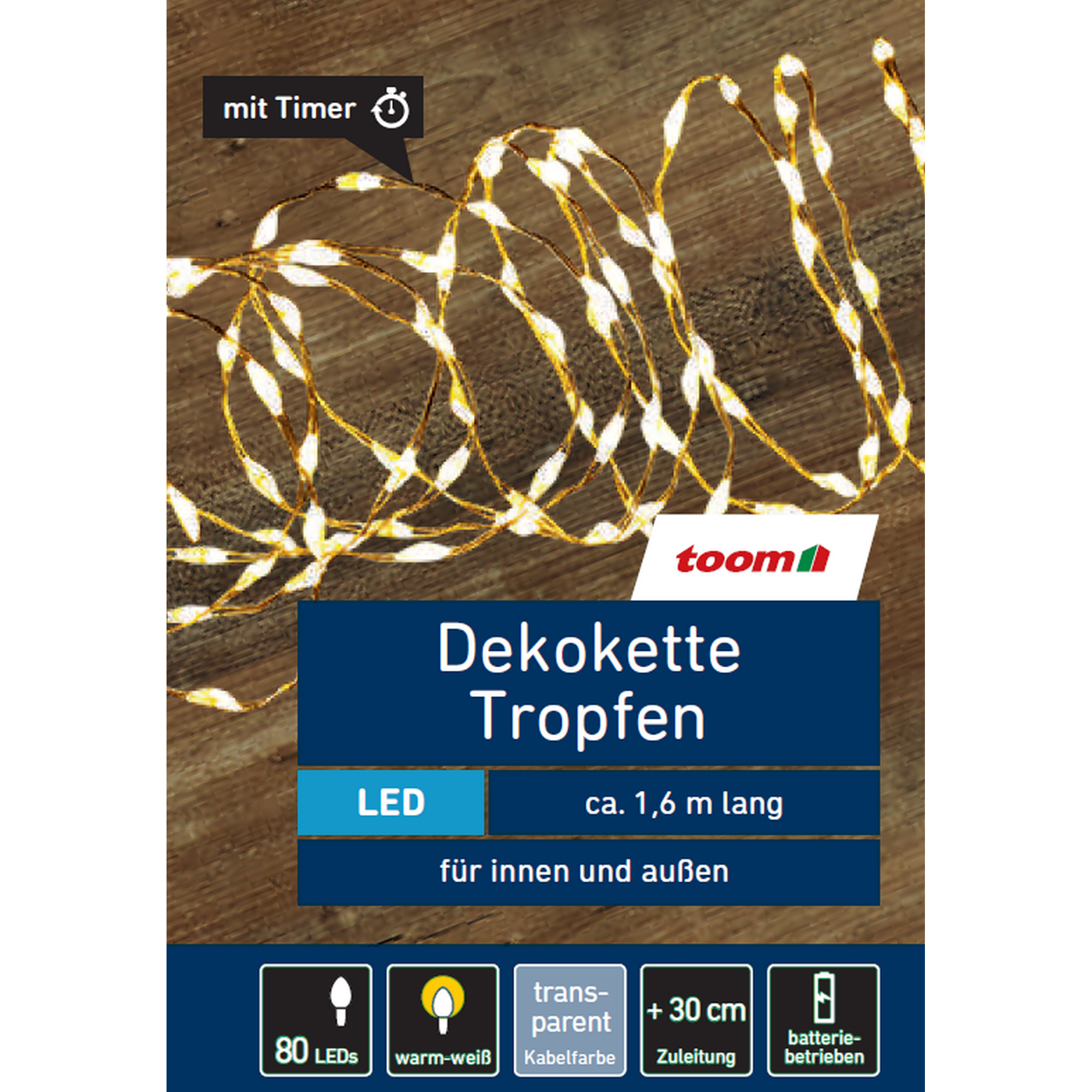 LED-Lichterkette 'Tropfen' 80 LEDs warmweiß 160 cm + product picture