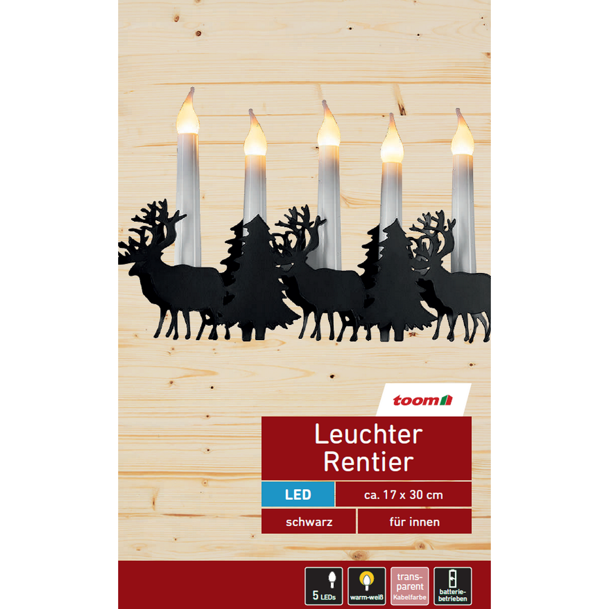 LED-Leuchter 'Rentier' schwarz 5 LEDs warmweiß 30 x 17 cm + product picture