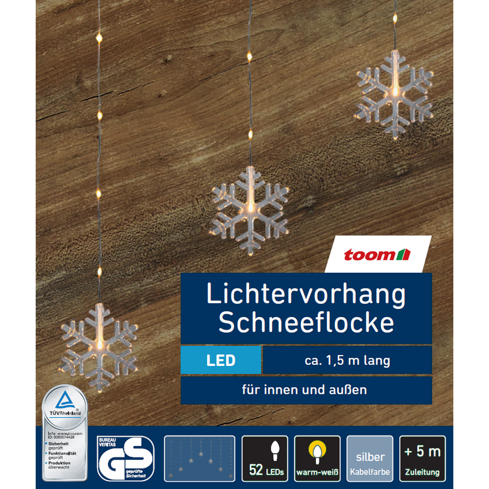 LED-Lichtervorhang 'Schneeflocke' 52 LEDs warmweiß 150 cm + product picture