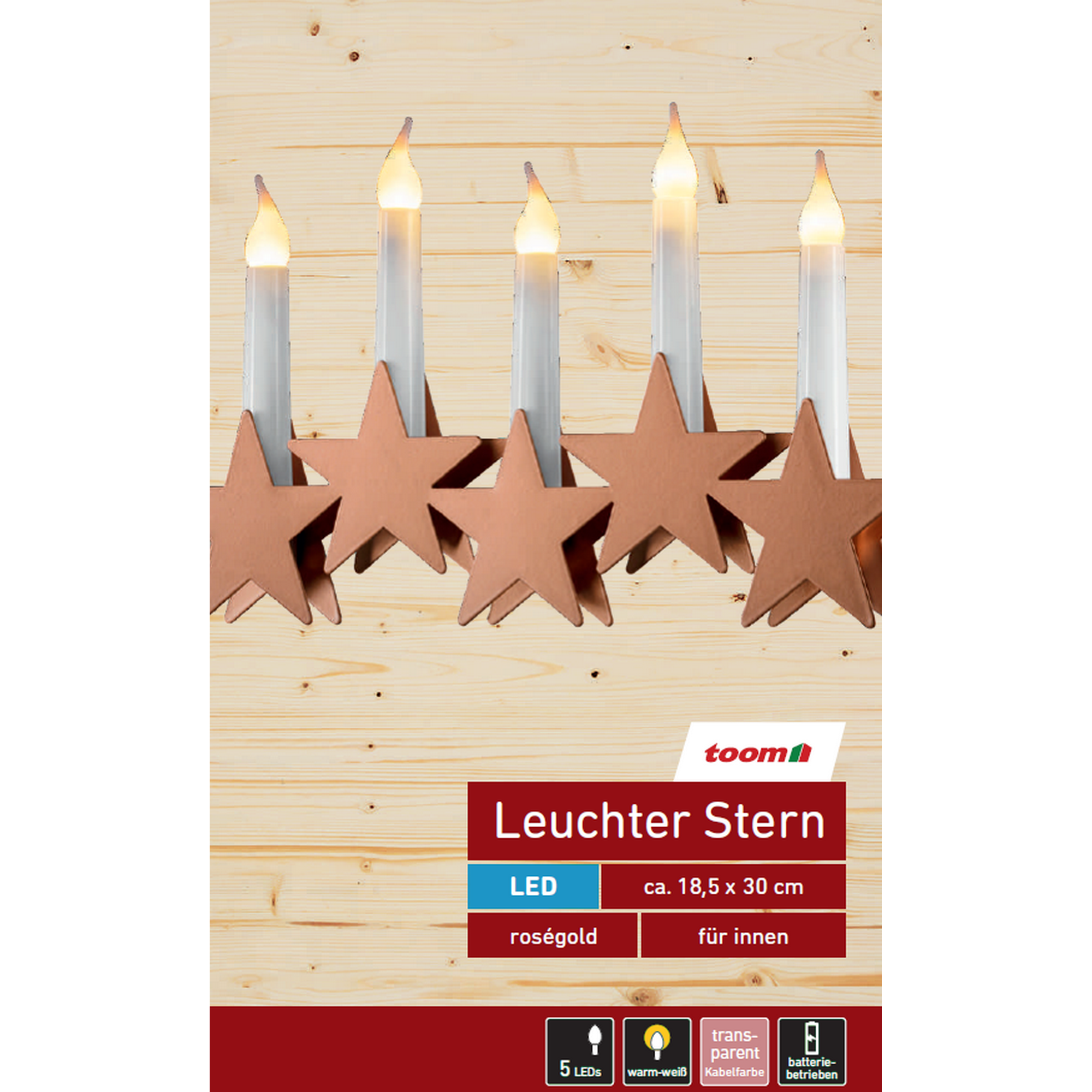LED-Leuchter 'Stern' roségold 5 LEDs warmweiß 30 x 18,5 cm + product picture