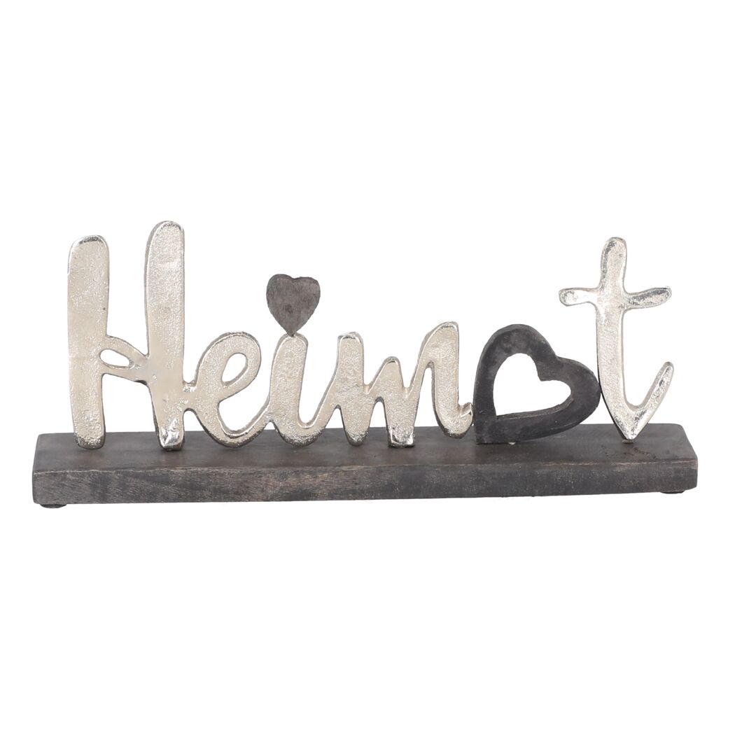 Dekoschriftzug "Heimat" auf Holzsockel.