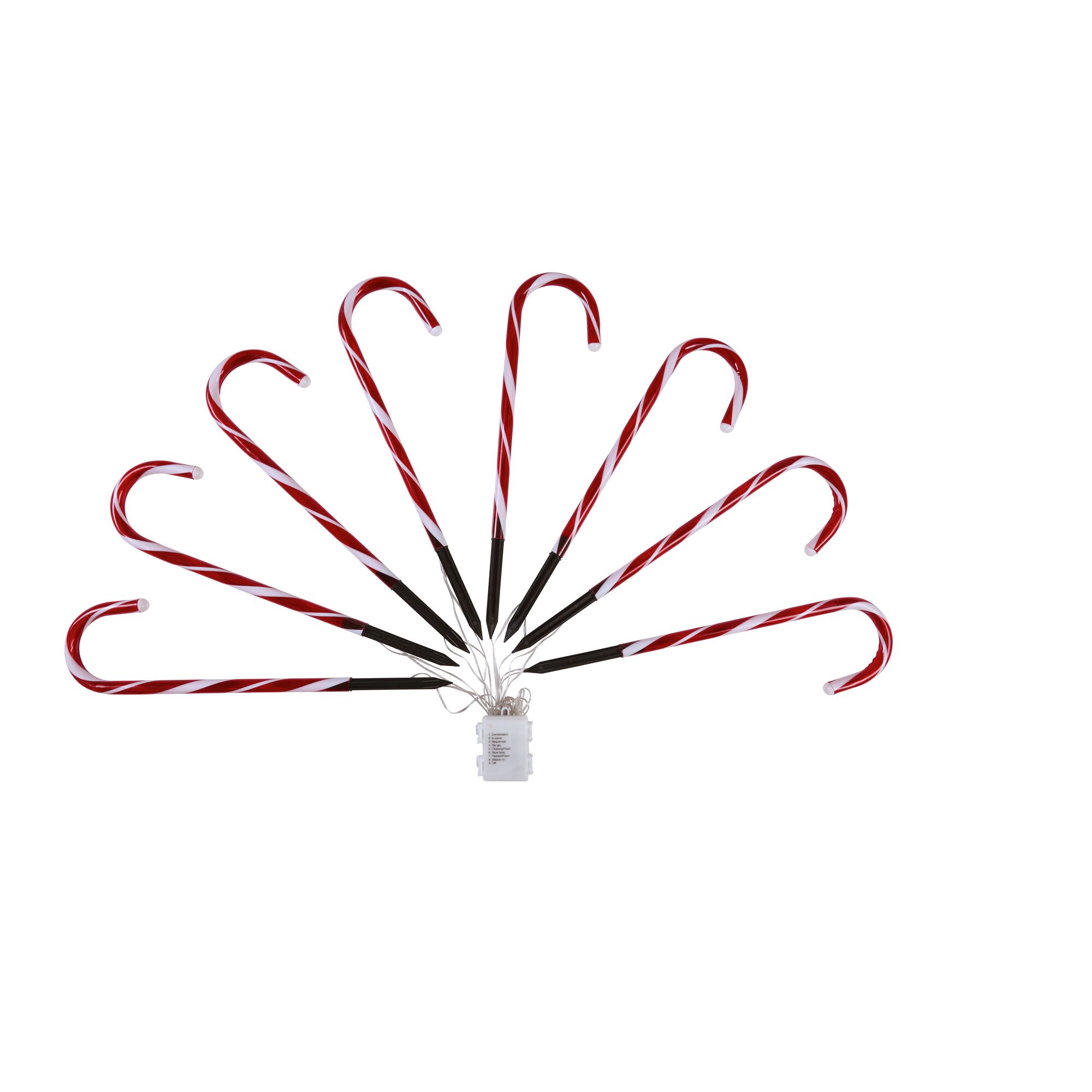 Acht LED-Zuckerstangen-Lichterketten rot-weiß