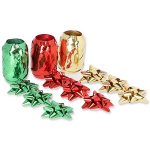 Geschenkband-Set mit Schleifen rot/grün/gold 12-teilig