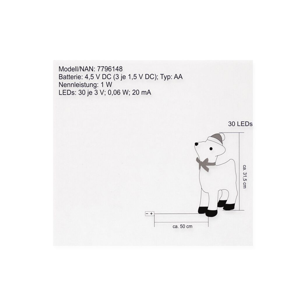 LED-Dekofigur Rentier 30 LEDs kaltweiß 31,5 cm