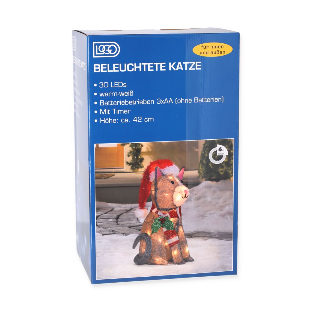 LED-Dekofigur Katze 30 LEDs warmweiß 42 cm