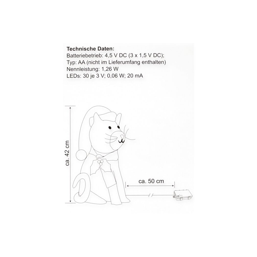 LED-Dekofigur Katze 30 LEDs warmweiß 42 cm